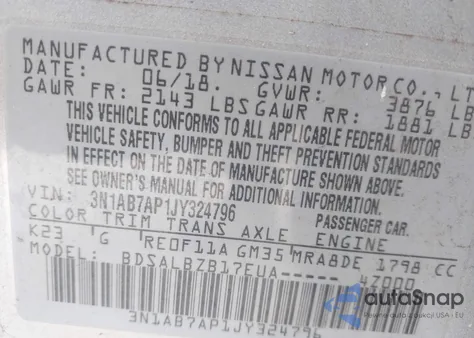2018 Nissan Sentra S from USA, damaged, VIN 3N1AB7AP1JY324796